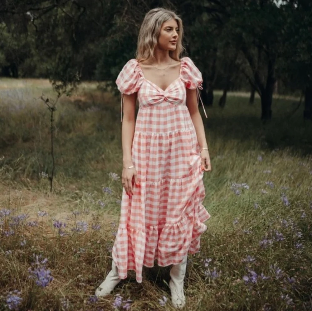 English Factory Women's Knotted Gingham Dress - Pink